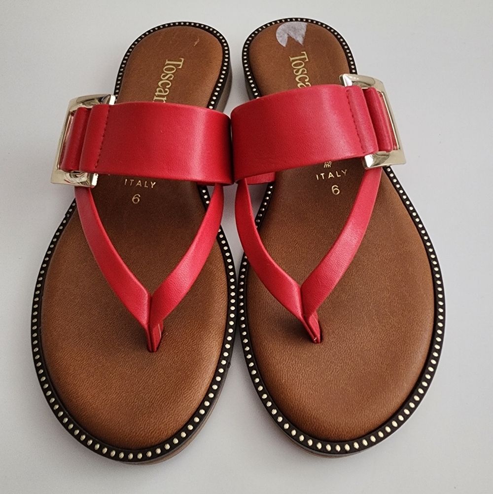 Toscanella Red Buckled Thong Sandals Size 6 Made in Italy Summer Sandals